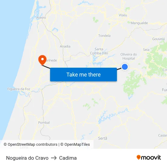 Nogueira do Cravo to Cadima map