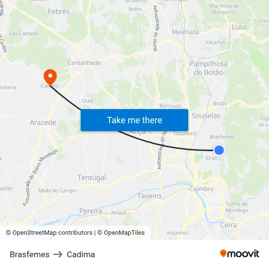 Brasfemes to Cadima map