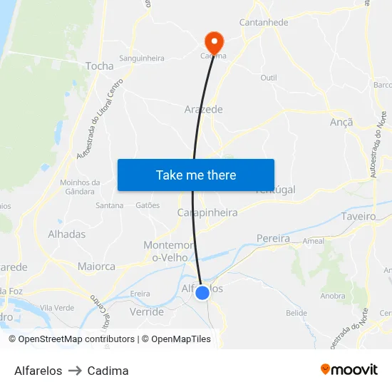 Alfarelos to Cadima map