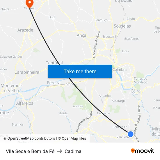 Vila Seca e Bem da Fé to Cadima map