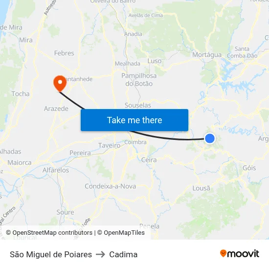 São Miguel de Poiares to Cadima map