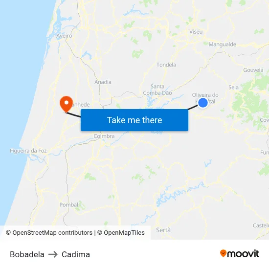 Bobadela to Cadima map