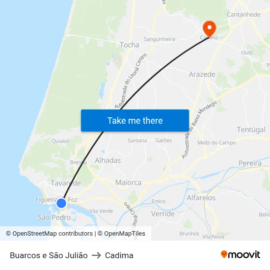 Buarcos e São Julião to Cadima map