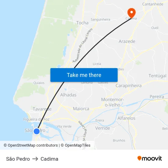 São Pedro to Cadima map