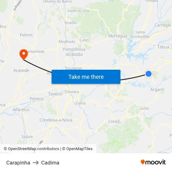 Carapinha to Cadima map