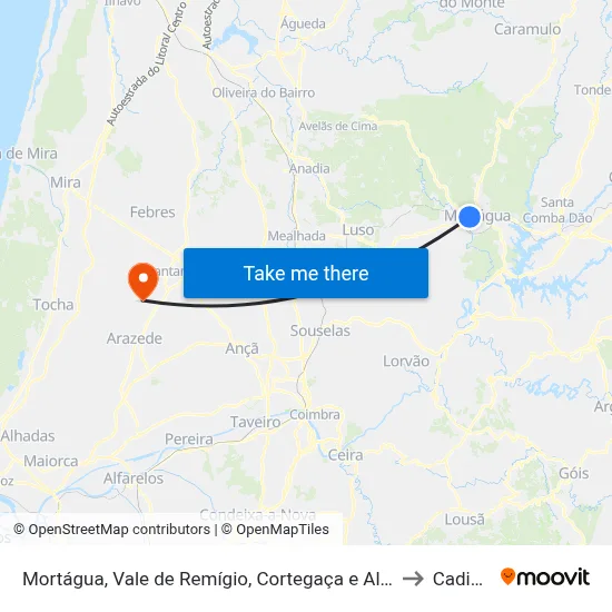 Mortágua, Vale de Remígio, Cortegaça e Almaça to Cadima map