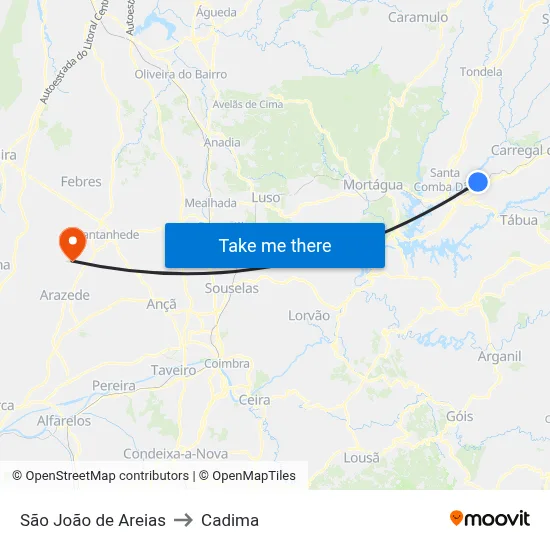 São João de Areias to Cadima map