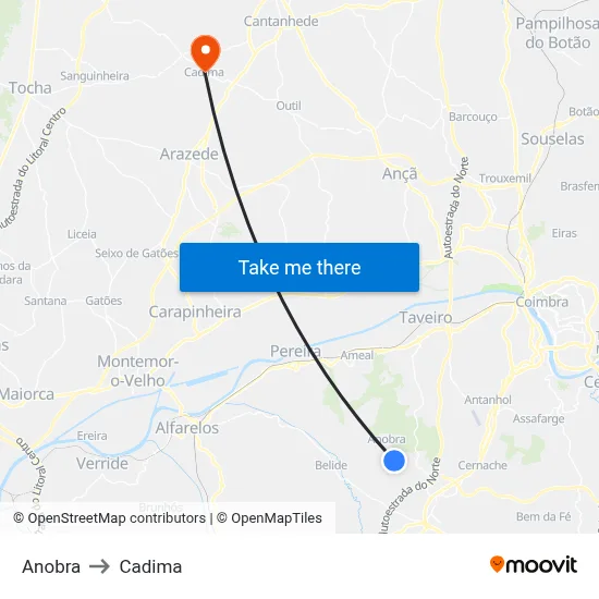 Anobra to Cadima map