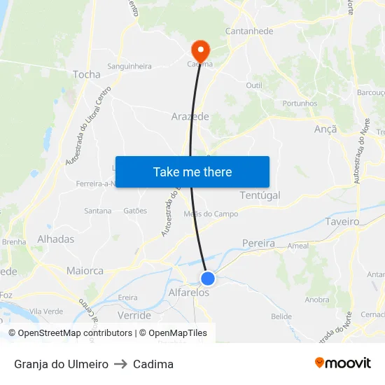 Granja do Ulmeiro to Cadima map