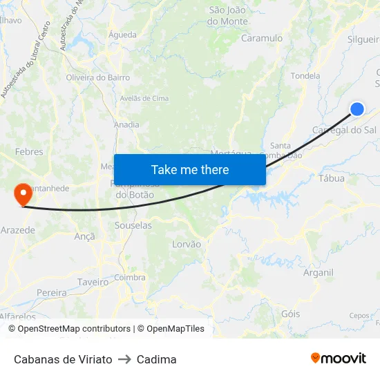 Cabanas de Viriato to Cadima map