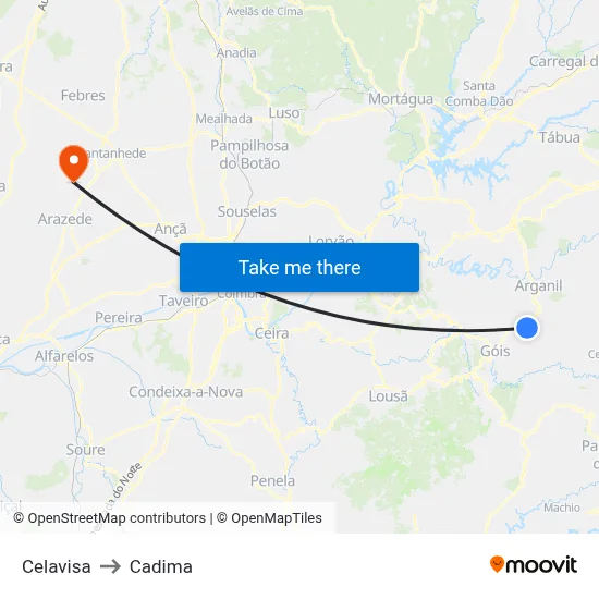Celavisa to Cadima map