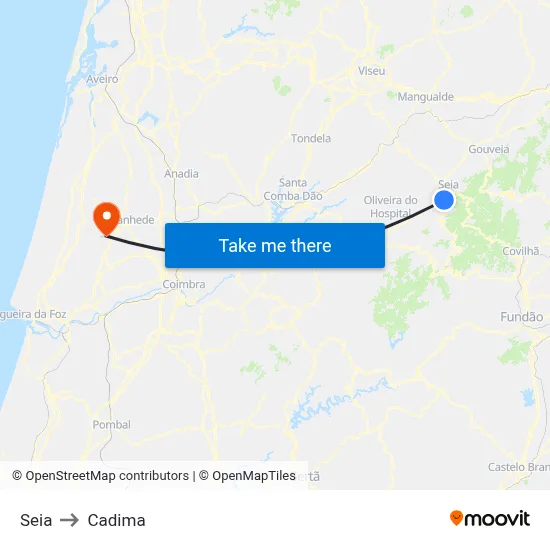 Seia to Cadima map