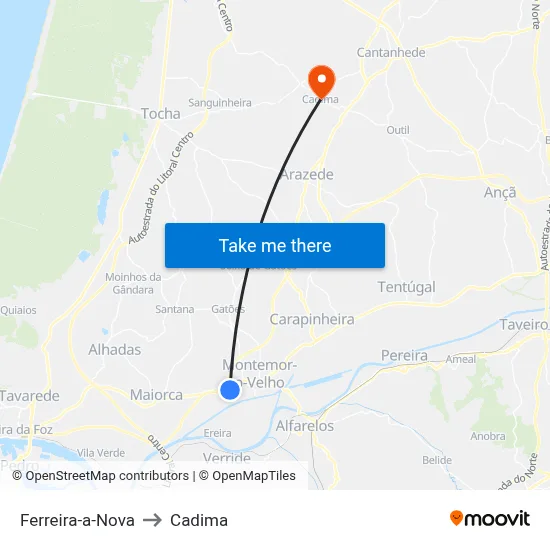 Ferreira-a-Nova to Cadima map