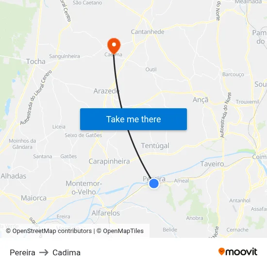 Pereira to Cadima map