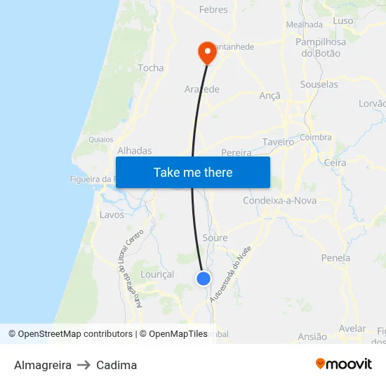 Almagreira to Cadima map
