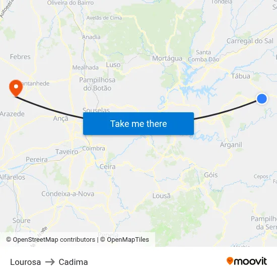 Lourosa to Cadima map