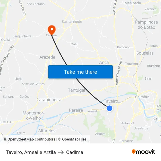 Taveiro, Ameal e Arzila to Cadima map