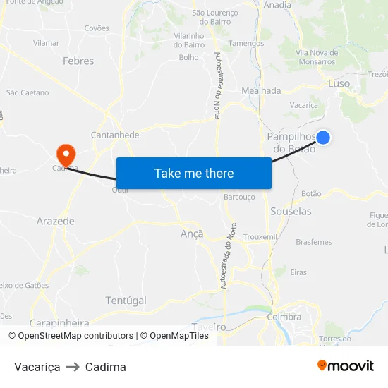 Vacariça to Cadima map