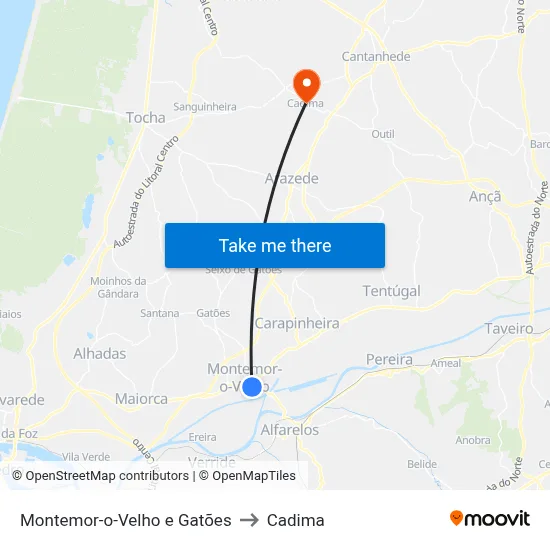 Montemor-o-Velho e Gatões to Cadima map