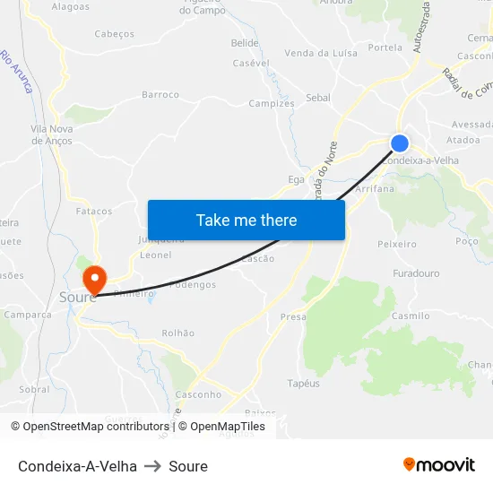 Condeixa-A-Velha to Soure map
