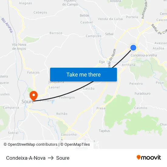 Condeixa-A-Nova to Soure map