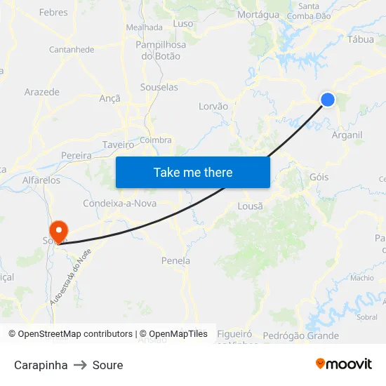 Carapinha to Soure map