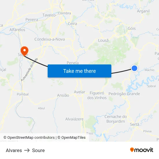 Alvares to Soure map