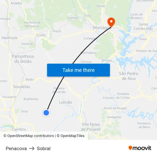 Penacova to Sobral map