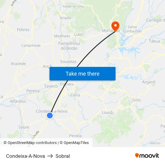 Condeixa-A-Nova to Sobral map