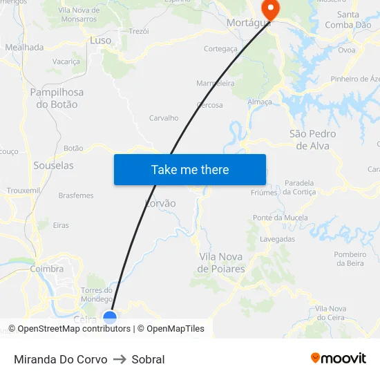 Miranda Do Corvo to Sobral map