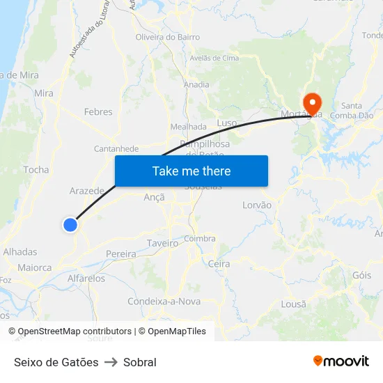 Seixo de Gatões to Sobral map