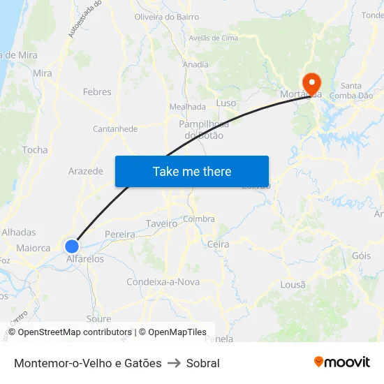 Montemor-o-Velho e Gatões to Sobral map