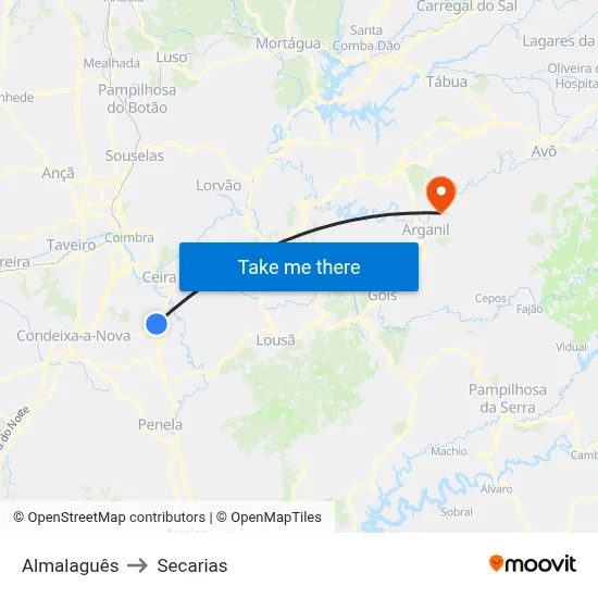 Almalaguês to Secarias map