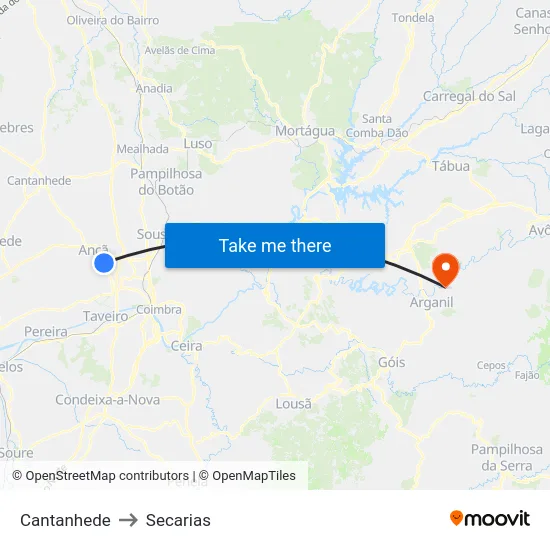 Cantanhede to Secarias map