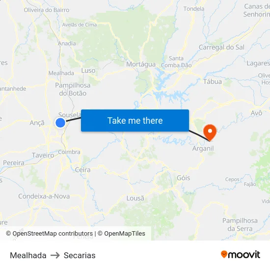 Mealhada to Secarias map