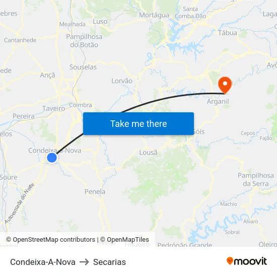 Condeixa-A-Nova to Secarias map