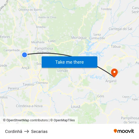 Cordinhã to Secarias map