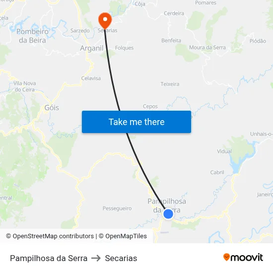 Pampilhosa da Serra to Secarias map