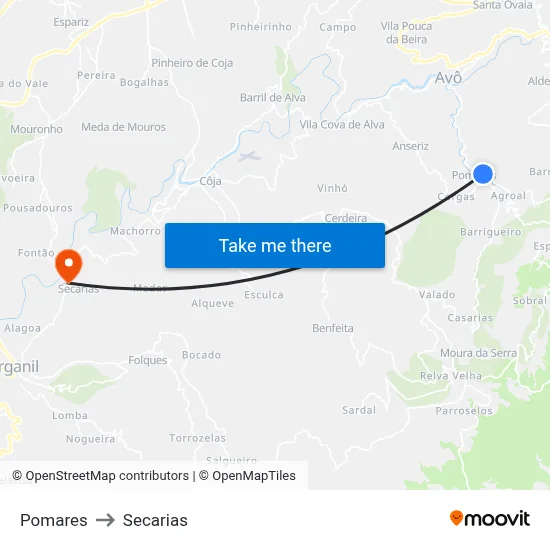 Pomares to Secarias map