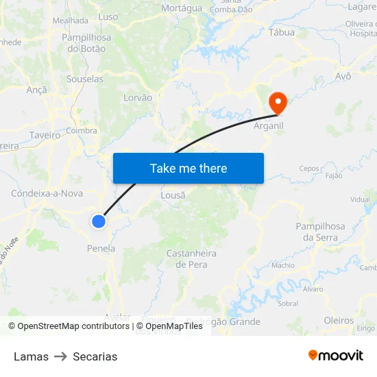 Lamas to Secarias map