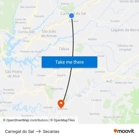 Carregal do Sal to Secarias map