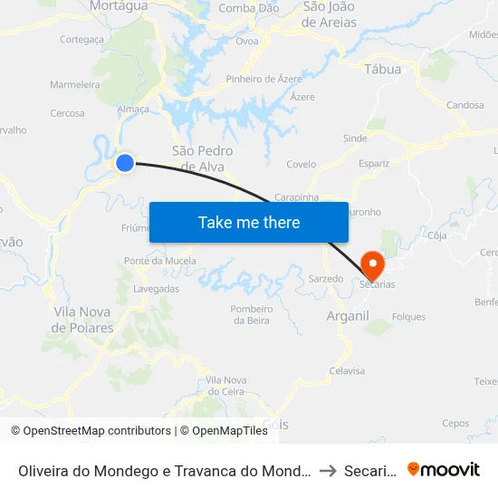 Oliveira do Mondego e Travanca do Mondego to Secarias map