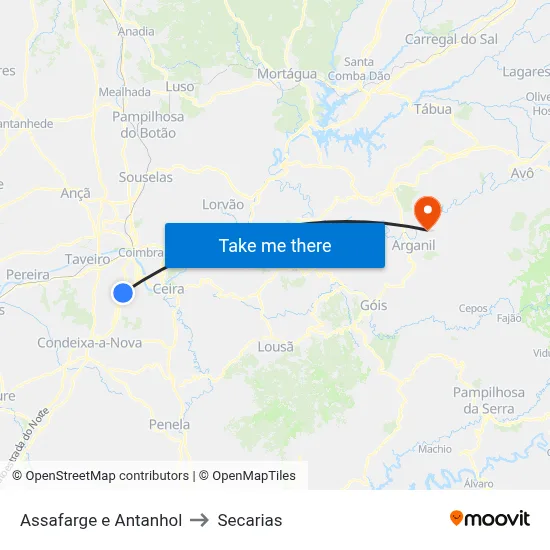 Assafarge e Antanhol to Secarias map
