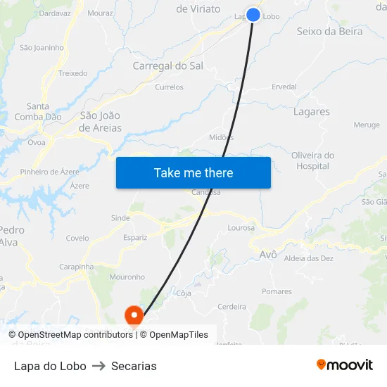 Lapa do Lobo to Secarias map