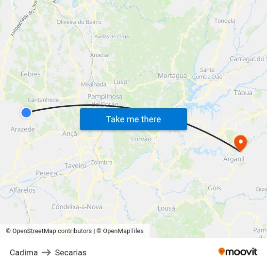Cadima to Secarias map
