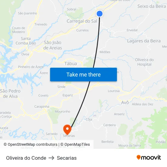 Oliveira do Conde to Secarias map