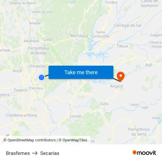 Brasfemes to Secarias map