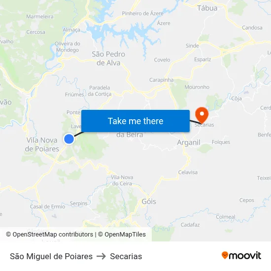 São Miguel de Poiares to Secarias map
