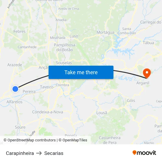 Carapinheira to Secarias map
