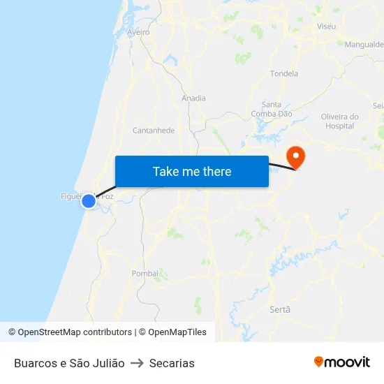 Buarcos e São Julião to Secarias map